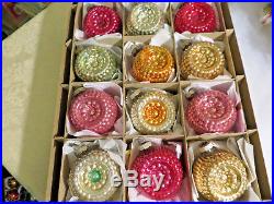 Box 12 Shiny Brite Bumpy dbl Indent Glass Wheel Vtg Christmas Ornaments Colors