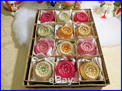 Box 12 Shiny Brite Bumpy dbl Indent Glass Wheel Vtg Christmas Ornaments Colors
