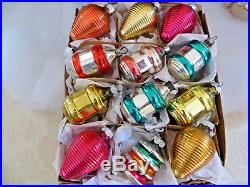Box 12 Shiny Brite Corning SHAPES Lantern Spinning Top Glass Xmas Ornaments