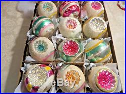Box 12 Shiny Brite Jumbo MICA Teardrop Dbl Indent Pastel Glass Xmas Ornaments