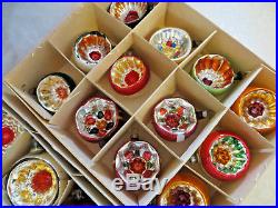 Box 12 VTG OLD ANTIQUE Xmas Ornaments German Glass Reflector Indents EXCELLENT