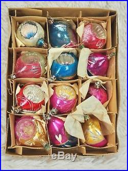 Box 12 Vintage/Antique Mica Glass Indents Christmas Ornaments Poland Teardrop