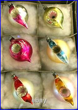 Box 12 Vtg. Fantasia Double Indent Teardrop Shape Glass Xmas Ornaments Poland