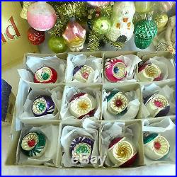 Box 12 Vtg INDENT JAPAN MINI 1.5 Feather Tree Glass Xmas Ornaments