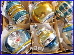 Box 12 Vtg Premier Glass Xmas Ornaments Lantern Star Indent Bell Melon Shapes