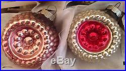 Box 12 Vtg. Shiny Brite Bumpy Glass Xmas Ornaments Double Indent Flower PINK WW2
