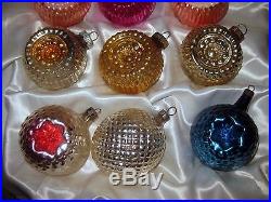 Box 12 Vtg. Shiny Brite Bumpy Glass Xmas Ornaments Double Indents Stars MICA