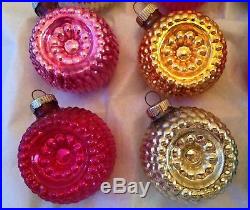 Box 12 Vtg. Shiny Brite Bumpy dbl Indent FLOWER Glass Wheel Christmas Ornaments