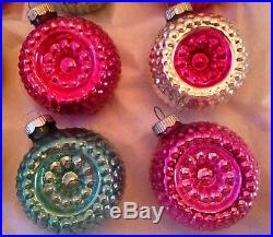 Box 12 Vtg. Shiny Brite Bumpy dbl Indent FLOWER Glass Wheel Christmas Ornaments