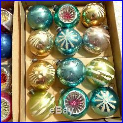 Box 24 Antique Vtg JAPAN Glass Xmas Ornament Bumpy Indent Paint Cobalt Embossed