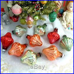 Box 6 Vtg US Embossed Glass Shiny Brite Xmas Ornaments Lantern Spinner Colors