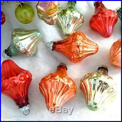 Box 6 Vtg US Embossed Glass Shiny Brite Xmas Ornaments Lantern Spinner Colors