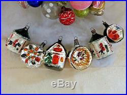 Box 6 Vtg West Germany Nubby Embossed Glass Xmas Ornament Carousels House indent