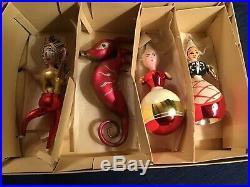 Box Lot Of 4 Large Italian Vintage Christmas Glass Blown Ornaments