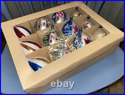 Box VTG Mercury Glass Santa Stripe TEARDROPS Christmas Ornaments Fantasia Poland