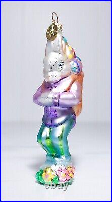 CHRISTOPHER RADKO Cottontail Cargo Easter Bunny Glass Christmas Ornament withTAG
