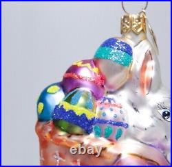 CHRISTOPHER RADKO Cottontail Cargo Easter Bunny Glass Christmas Ornament withTAG