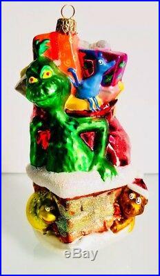 CHRISTOPHER RADKO Dr. Seuss Up On The Rooftop Grinch Glass Christmas Ornament