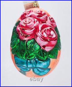 CHRISTOPHER RADKO Egg Blossom Spring Roses Glass Christmas Ornament with TAG & BOX