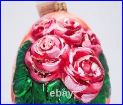 CHRISTOPHER RADKO Egg Blossom Spring Roses Glass Christmas Ornament with TAG & BOX