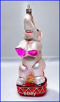 CHRISTOPHER RADKO Pearly Circus Pink Elephant Glass Christmas Ornament