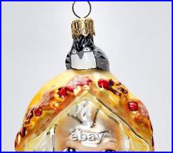 CHRISTOPHER RADKO Santa Cicle Woodland Falls Leaves Glass Christmas Ornament