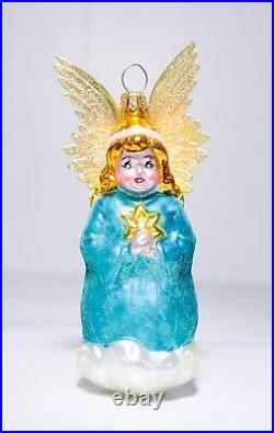 CHRISTOPHER RADKO Seventh Heaven Blue Angel with Wings Glass Christmas Ornament