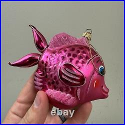 CHRISTOPHER RADKO Tropical Fish Glass Christmas Ornament Pink with Glitter