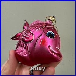 CHRISTOPHER RADKO Tropical Fish Glass Christmas Ornament Pink with Glitter