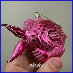 CHRISTOPHER RADKO Tropical Fish Glass Christmas Ornament Pink with Glitter