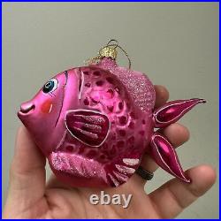 CHRISTOPHER RADKO Tropical Fish Glass Christmas Ornament Pink with Glitter