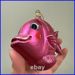 CHRISTOPHER RADKO Tropical Fish Glass Christmas Ornament Pink with Glitter