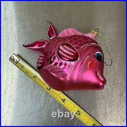 CHRISTOPHER RADKO Tropical Fish Glass Christmas Ornament Pink with Glitter