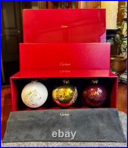 Cartier Panthere Christmas Ornament Set 3-Ornaments with Storage Case HTF Rare