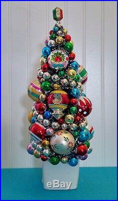 Christmas Bottle Brush Tree Vintage Angel Planter & Vintage Glass Ornaments