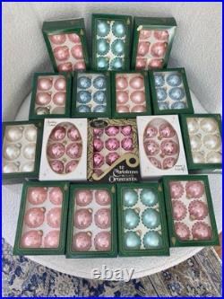 Christmas By Krebs Vintage Glass Ornament Lot Frost Shiny Pink Blue white