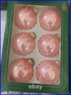 Christmas By Krebs Vintage Glass Ornament Lot Frost Shiny Pink Blue white