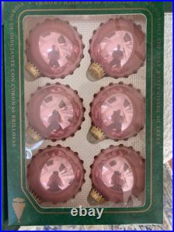 Christmas By Krebs Vintage Glass Ornament Lot Frost Shiny Pink Blue white
