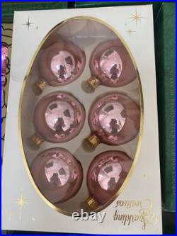 Christmas By Krebs Vintage Glass Ornament Lot Frost Shiny Pink Blue white