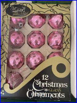 Christmas By Krebs Vintage Glass Ornament Lot Frost Shiny Pink Blue white