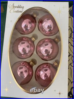 Christmas By Krebs Vintage Glass Ornament Lot Frost Shiny Pink Blue white