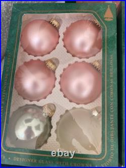 Christmas By Krebs Vintage Glass Ornament Lot Frost Shiny Pink Blue white