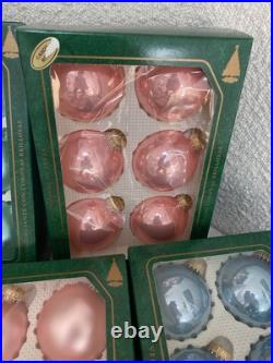 Christmas By Krebs Vintage Glass Ornament Lot Frost Shiny Pink Blue white