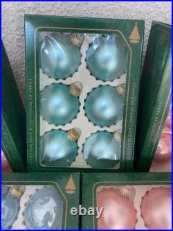 Christmas By Krebs Vintage Glass Ornament Lot Frost Shiny Pink Blue white