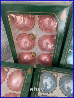 Christmas By Krebs Vintage Glass Ornament Lot Frost Shiny Pink Blue white