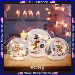 Christmas Indoor Decorations Set of 3 Snowman Glass Balls with LED Lights