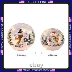 Christmas Indoor Decorations Set of 3 Snowman Glass Balls with LED Lights