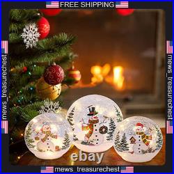 Christmas Indoor Decorations Set of 3 Snowman Glass Balls with LED Lights