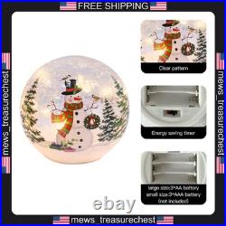 Christmas Indoor Decorations Set of 3 Snowman Glass Balls with LED Lights