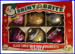 Christmas Jumbo Pink Gold Glass Shiny Brite Ornaments Stencil Stars Merry Mica